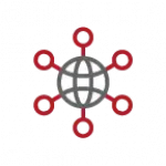 Icon with circles connecting to more circles to represent Digital Connectivity. Wireless (Wi-Fi and Bluetooth) and wired (USB and Ethernet) connectivity options send results to electronic medical records, printers or POCT data management systems. Assure® PT Care PT/INR Monitoring System. ARKRAY USA, Inc.